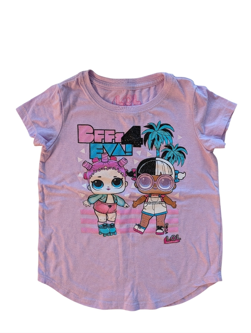 L.O.L. Surprise! Girls Lilac Short Sleeve Tee with Doll Graphic Cotton Size 6/6X